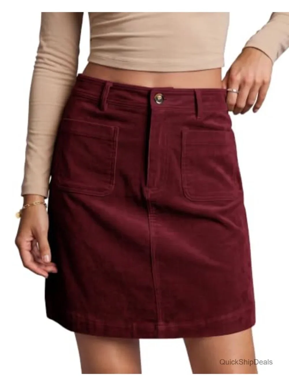 Women's Corduroy A-Line Skirt High Waisted with Pockets